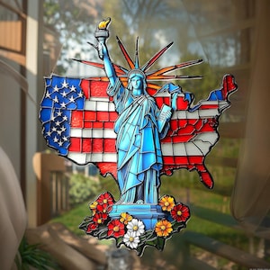 Statua della Libertà, acchiappasole in vetro, mappa, bandiera USA, da appendere alla finestra, decorazione patriottica, regalo.