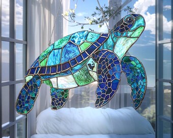 Meeresschildkröten-Sonnenfänger – Buntglas-Dekoration Für Fenster, Innen & Außen, 15,2 Cm