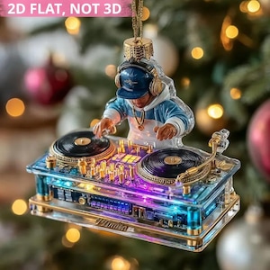 2D flaches Ornament DJ Booth Design, beleuchtete Plattenspieler Weihnachtsdekoration, personalisiertes Musikgeschenk für Disc Jockey Fans