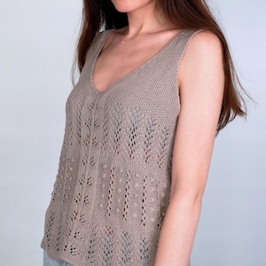 Knitted summer lace top in a natural color knitted with 100% bourette silk