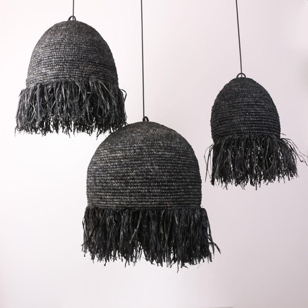 Black Raffia Oriental Chandelier SET OF 3, Modern Decorative Pendant ...
