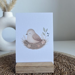 Grußkarte „Nest mit Vogel“ | Naturmotiv A6 | Minimalistische Karte mit Vogelillustration | Postkarte mit Herz | Handmade Karte zum Verschenk