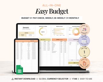 Monthly Budget Spreadsheet Google Sheets, Monthly Paycheck Budget Spreadsheet, Digital Budget Planner, Monthly Personal Budget Spreadsheet
