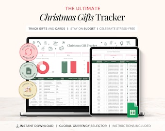 Planificador de regalos navideños Hoja de cálculo Seguimiento de regalos navideños Hojas de cálculo de Google Plantilla de presupuesto navideño Organizador de planificación navideña