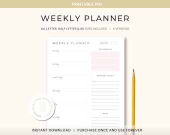 Weekly Organizer Printable, Weekly Schedule, Weekly Planner To Do List, Weekly Agenda, Week At a Glance, Printable Weekly Task List