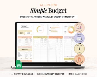 Budget Spreadsheet Google Sheets, Monthly Budget Planner, Paycheck Budget Template, Simple Weekly Budgeting Spreadsheet, Financial Planner