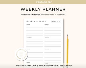 Weekly Organizer Printable, Weekly Schedule, Weekly Planner To Do List, Weekly Agenda, Week At a Glance, Printable Weekly Task List