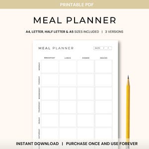 Meal Planner and Grocery List Printable PDF, Minimalist Meal Planner, Grocery List Planner, Family Meal Planner, Printable Meal Prep Planner