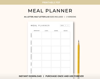 Meal Planner and Grocery List Printable PDF, Minimalist Meal Planner, Grocery List Planner, Family Meal Planner, Printable Meal Prep Planner