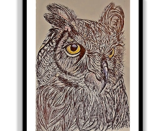 Owl drawing gift for bird lover