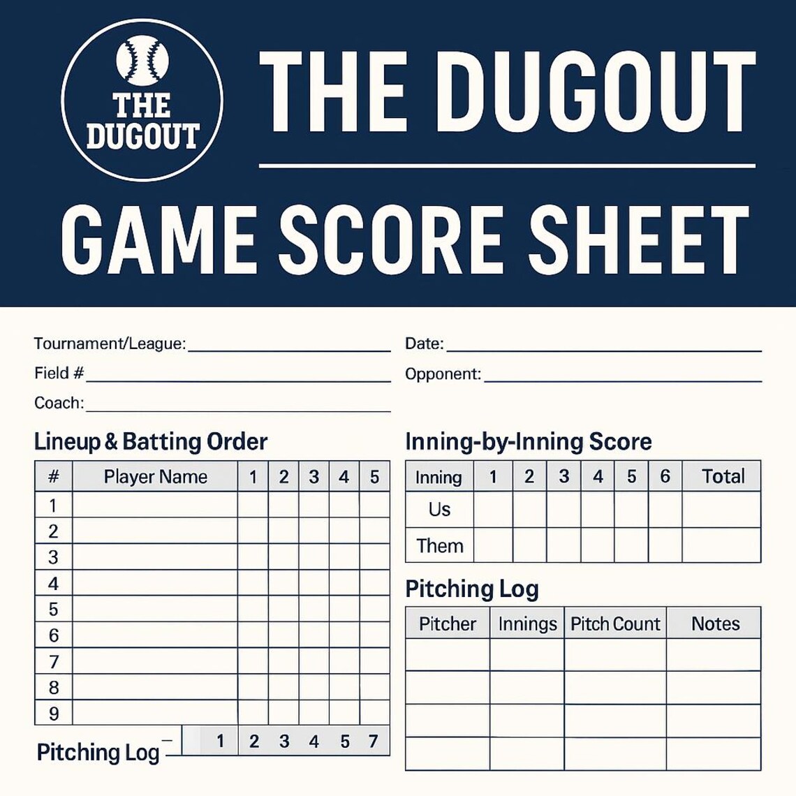 10 Inning Score Line Softball & Baseball Game Score Sheet | Coach Scorecard Printable ...