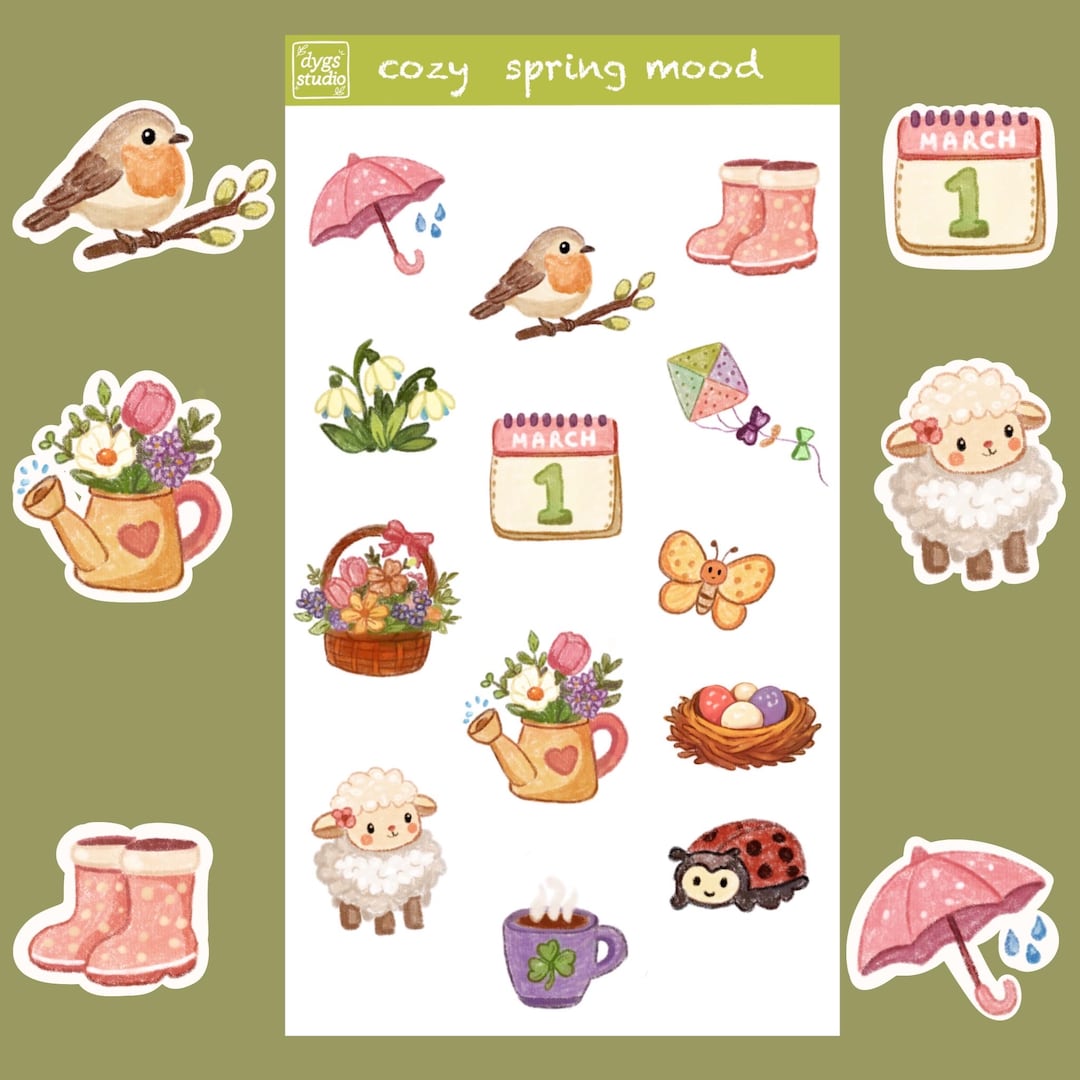 Cozy Spring Mood Sticker Sheet - Etsy