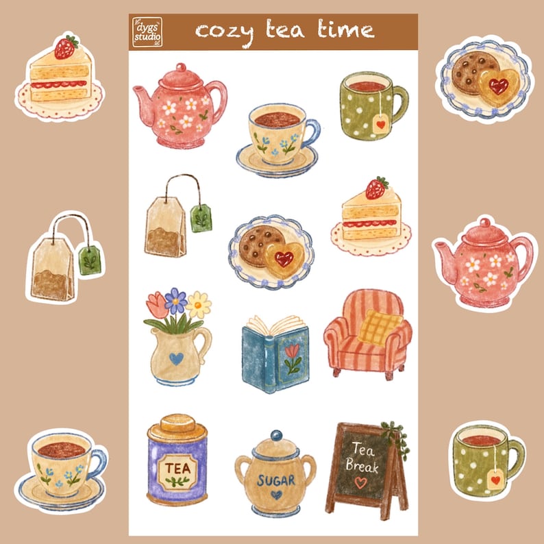 Cozy Tea Time Sticker Sheet - Etsy