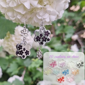 Asymmetrical, mismatched flower earrings, customizable in UV resin