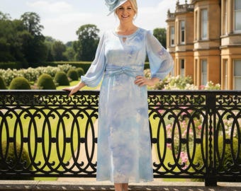 Pastel Blue Chiffon Mother of the Bride Dress, Diamante Neckline 2850