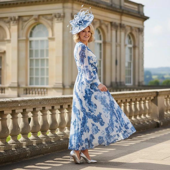 Veni Infantino Blue Floral Chiffon Mother of The Bride Dress 29806