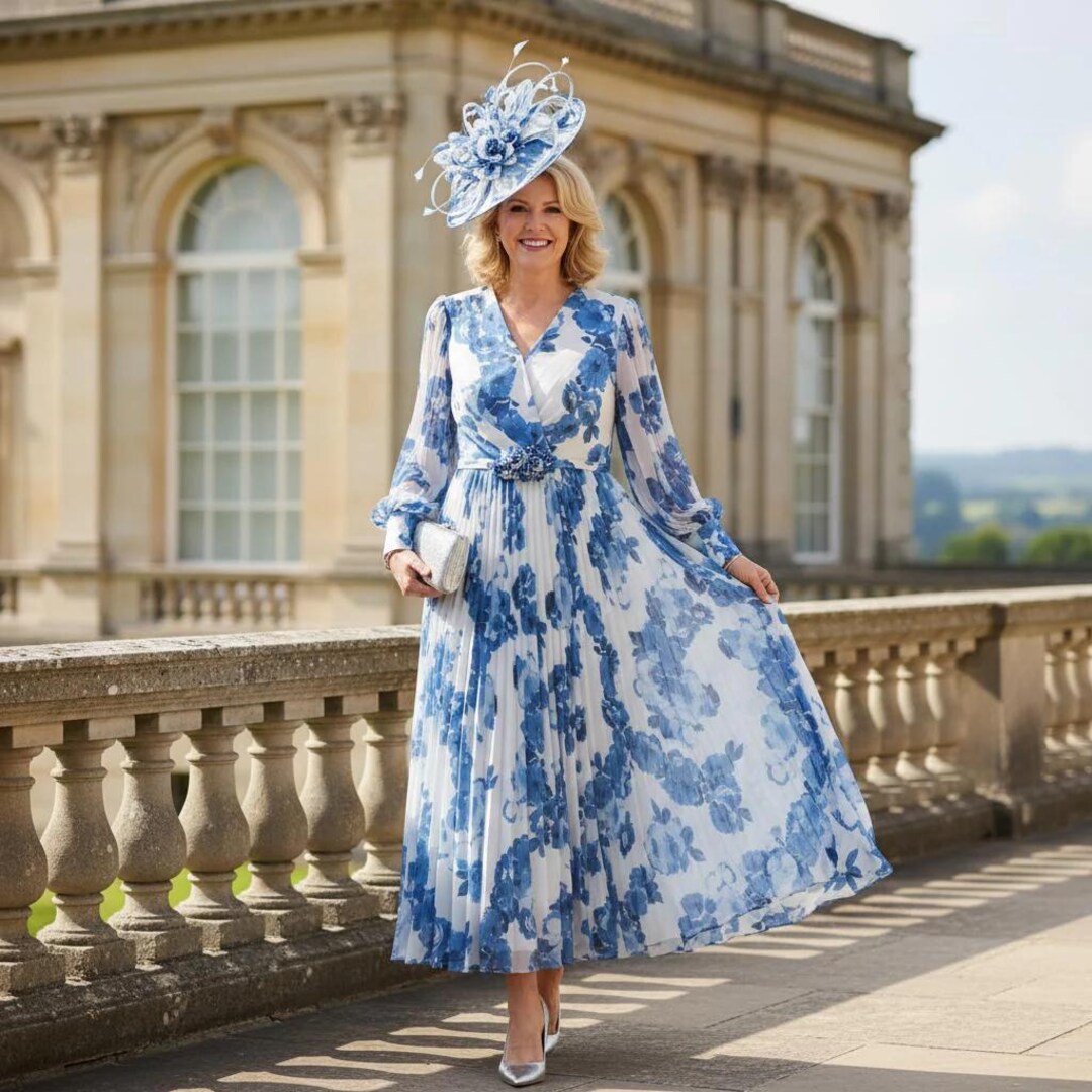 Veni Infantino Blue Floral Chiffon Mother of the Bride Dress 29806