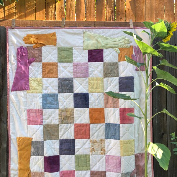 Helping Hands - Quilt of Naturally Dyed Fabrics & Vintage Evening Gloves