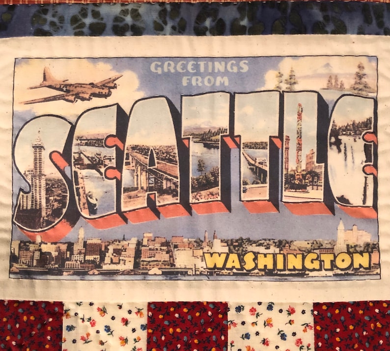 Vintage Seattle Quilted Pillow Cover