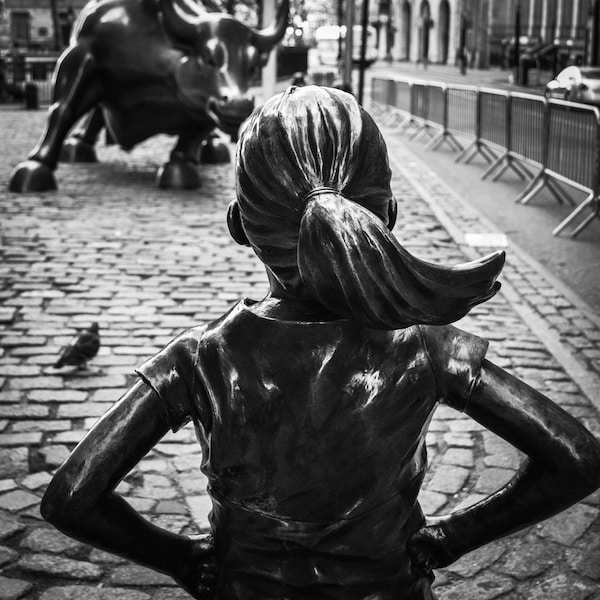 The Fearless Girl and the Charging Bull, New York City.