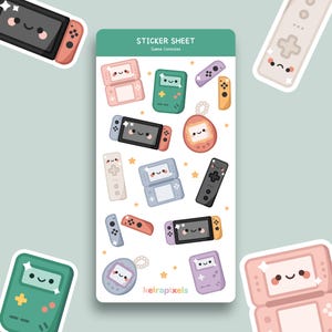 Hoja de pegatinas mate para consolas de juegos arcade y retro / Pegatinas para diarios, álbumes de recortes, calendarios, planificadores, etc.