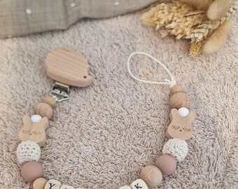 Schnullerkette mit Namen personalisiert in beige
