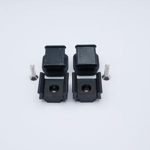 May include: Four black 3D-printed mounting brackets with a textured top and a central hole, paired with two silver screws. The brackets are designed for secure attachment and are likely used in various DIY or construction projects.