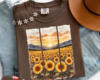 Sunflower Graphic Tee Shirt Design Cotton Apparel Summer Fashion Top Quality Botanical Print Clothing Option Relaxed Fit Casual Wear