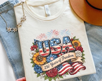 USA 250th Anniversary Shirt, Floral USA Tee, 1776 2026 America Shirt, Patriotic 4th July