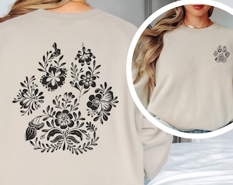 Dog Sweatshirt, Floral Paw Print Sweatshirt, Cute Pet Lover Graphic Sweatshirt, Boho Animal Rescue Sweatshirt, Dog Mom Gift, Fur Baby Lover