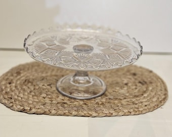 Glass 6in Cake Stand with Starburst Etching