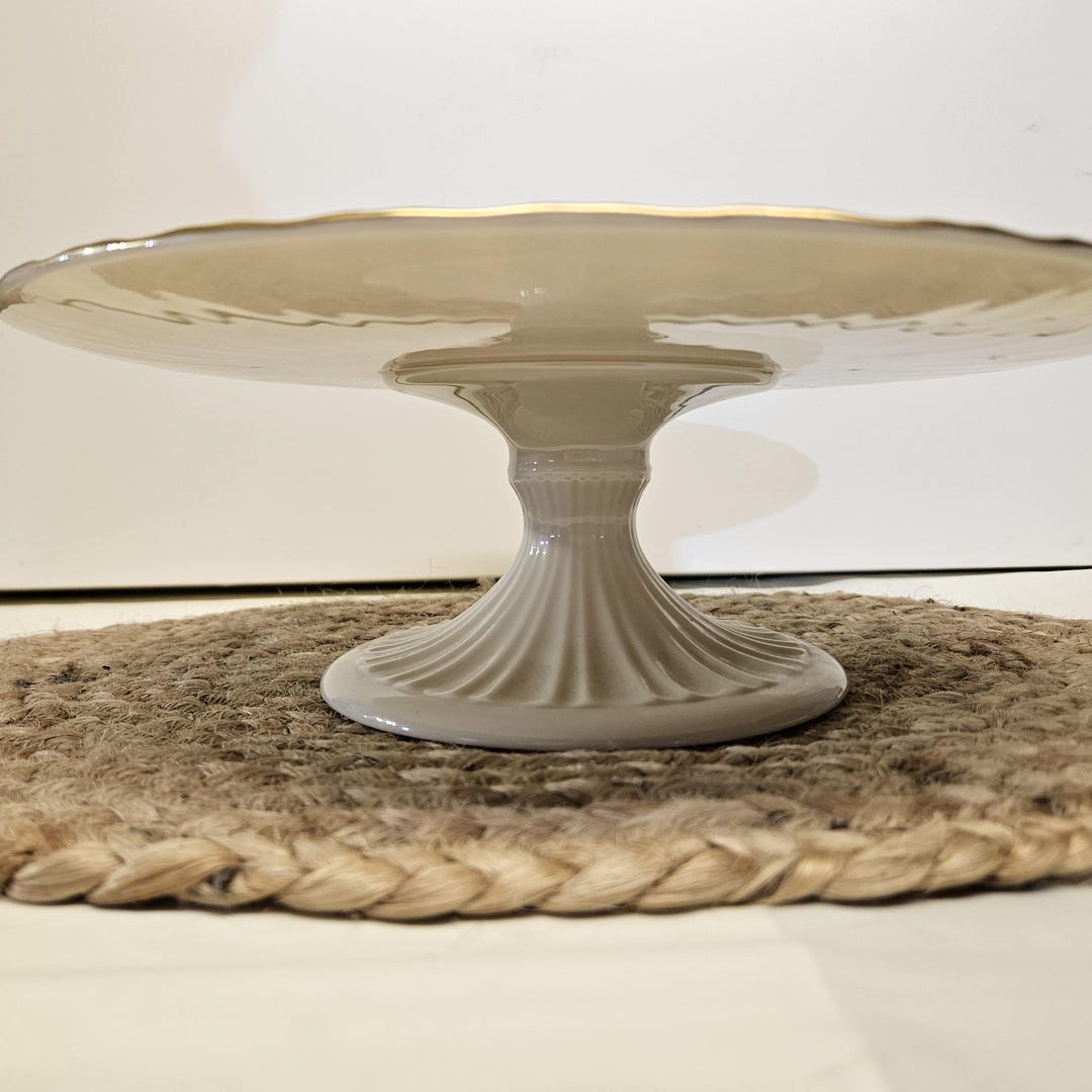 Lenox Cake Stand, White with Gold Rim, Scalloped Edge