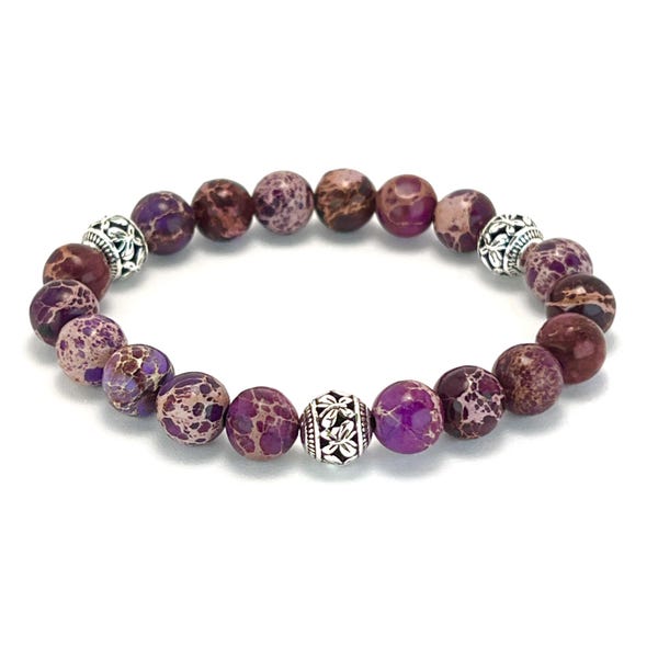 Purple Sea Sediment Jasper Bracelet: Tibetan Bead Stackable Bracelet
