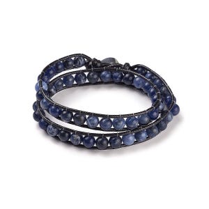 Sodalite Bead Wrap Bracelet, 2 loops, Cord Bracelet, 6.5mm beads