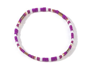Miyuki Tila Bead Bracelet: Matte Plum & Bronze Stretch Tile Bracelet