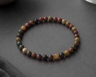 Picasso Jasper Bead Bracelet, Natural Stone Stretch Bracelet
