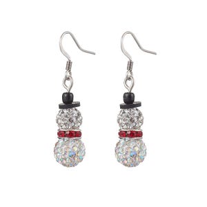 Snowman Dangle Earrings with Crystal Rhinestone Beads, 304 Stainless Steel Ear Hooks.