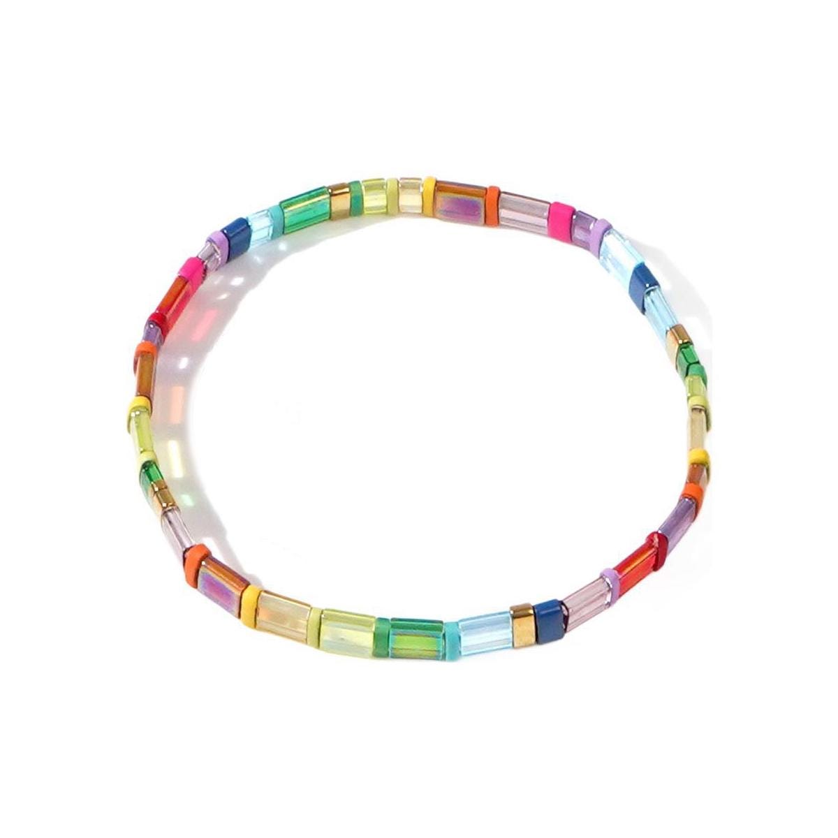 Pride Rainbow Miyuki Tila Bead Bracelet: Translucent Stretch Bracelet ...