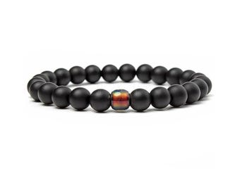 Pulsera de obsidiana / Joyería con cuentas que reflejan el estado de ánimo / Piedra preciosa mate elástica / Regalo unisex