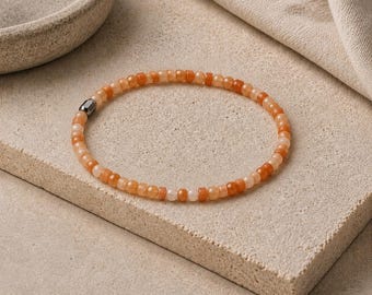 Red Aventurine Bead Bracelet: Dainty 4mm Stretch Style
