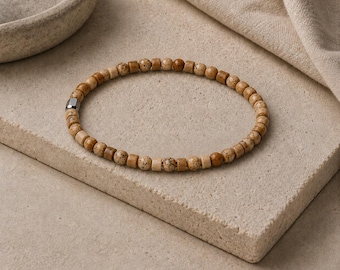 Picture Jasper Tiny Bead Bracelet: Dainty 4mm Stretch Jewelry