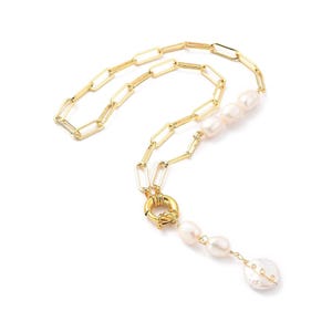 Pearl Toggle Necklace Pendant, Baroque Pearls, Pearl Necklace, Paperclip Chain, Paperclip Pendant, Baroque Necklace