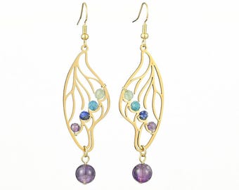 Angel Wing Dangle Earrings with Natural Beads