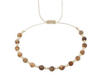 Picture Jasper Dainty Faceted Bead Bracelet, tiny 4mm beads, adjustable fit.