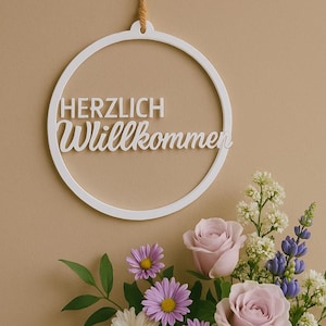 Herzlich Willkommen Schild Türkranz • Türschild Haustür Deko • Willkommensschild Wanddeko • Geschenk Einzug Flur Kranz • Blumenloop Schild