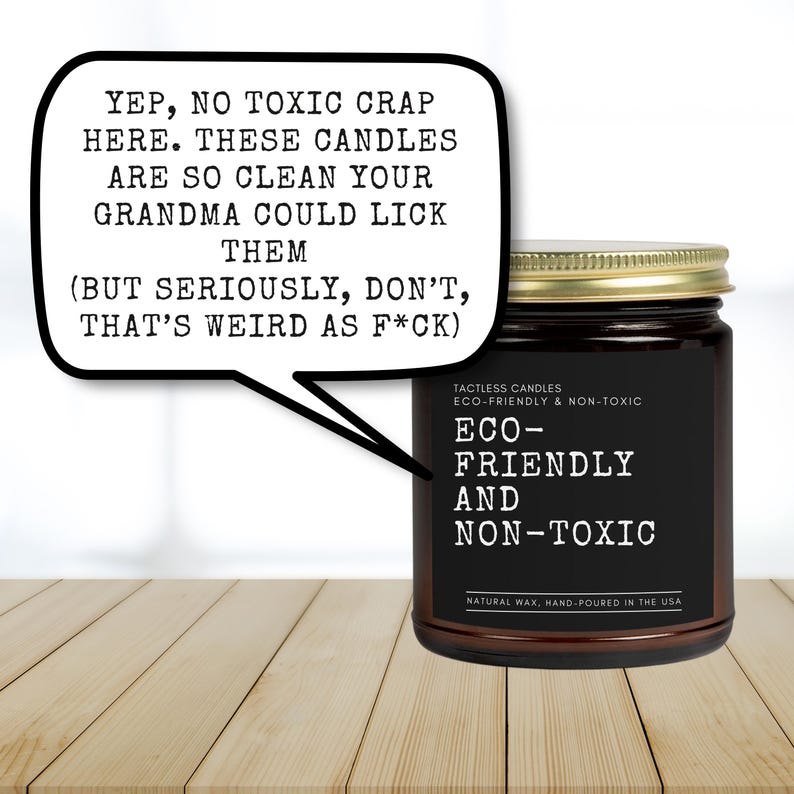 a jar of candles with a speech bubble above it