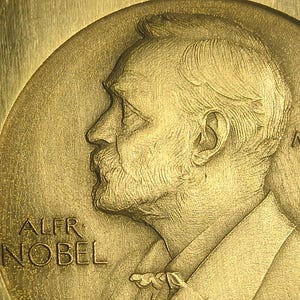 3 Dieptekaart van de Nobelprijsmedaille, echte grijsschaaldieptekaart voor laser-bas-reliëfs op hout, metaal, leisteen.