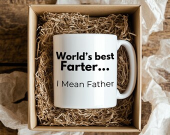 World's best farter... I mean father , Funny Fathers Day Gift for Him, Coffee Lover Dad Mug, Sarcastic Dad Cup, Gift from Kids or Wife