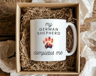 My German Shepherd Completes Me Mug ,German Shepherd Dog Lover Gift , GSD Coffee Cup , Gift for Dog Mom or Dad ,Cute Pet Owner Mug