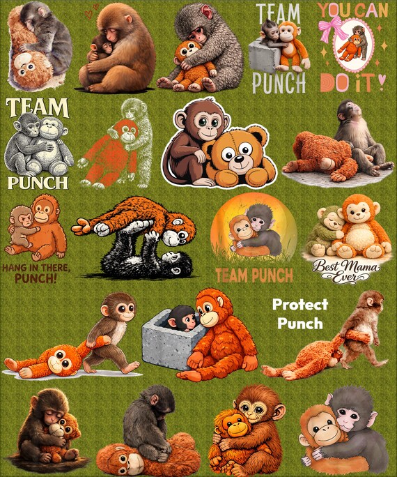 25+Dear Punch Png Bundle, Punch Monkey Png, Viral Baby Monkey Inspired Png, Emotional Plush Toy Illustration, Funny Monkey Team Punch PNG